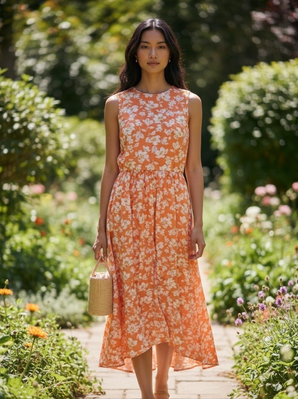 Draper James  High Low Sleeveless Maxi Dress Orange White Floral XS.